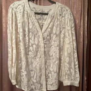 White sheer embroidered long sleeve blouse. Beautiful. Size 3.